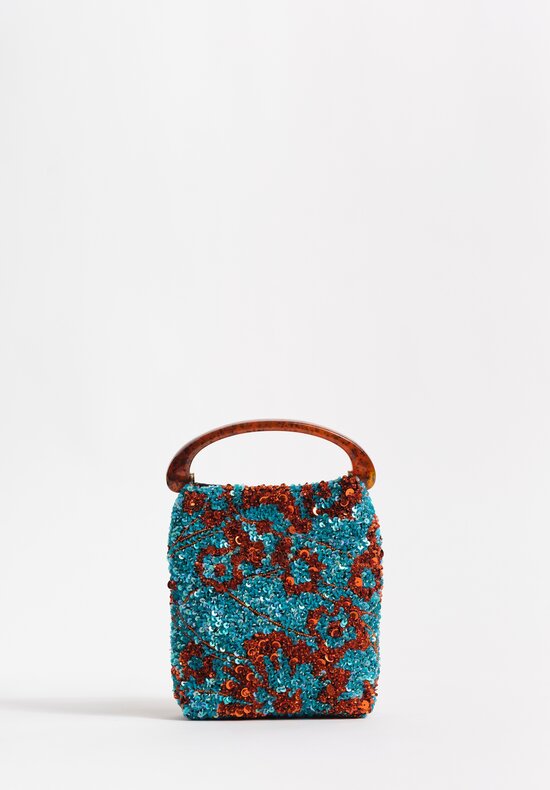Dries Van Noten Sequin Pattern Embellished Micro Bucket Bag in Red & Turquoise