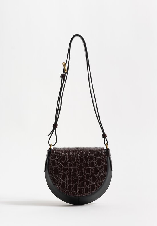 Dries Van Noten Crocodile Embossed Leather Crossbody Bag in Taupe Brown with Jewel Chain