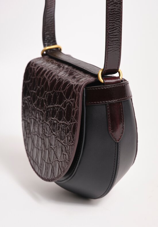 Dries Van Noten Crocodile Embossed Leather Crossbody Bag in Taupe Brown with Jewel Chain