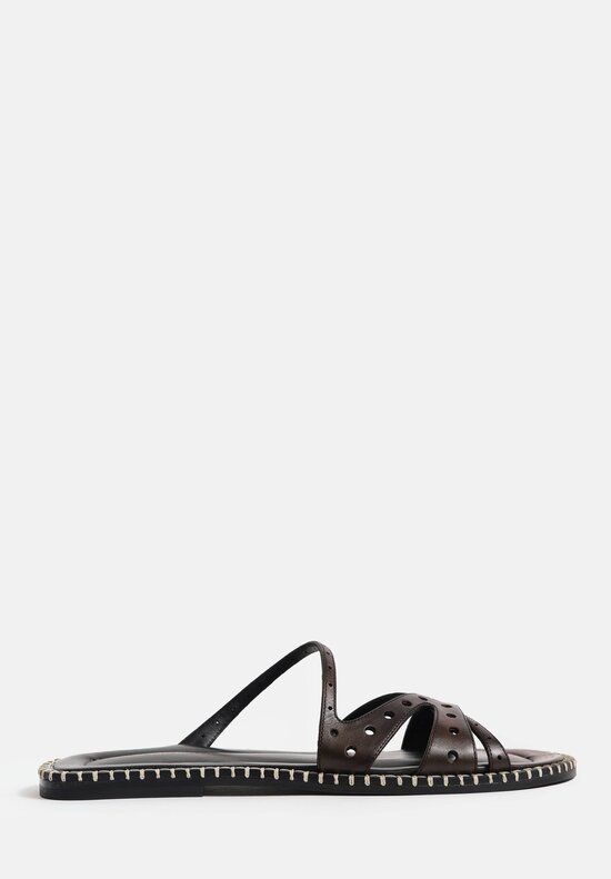 Dries Van Noten Hand-Painted Perforated Leather Slip On Sandal in Tan Brown