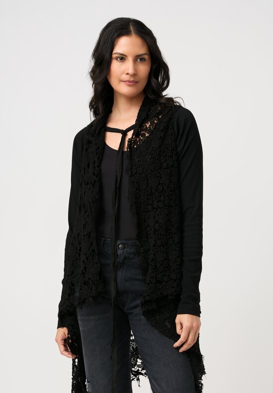 Rundholz DIP Cotton Distressed Lace & Rib Knit Cardigan in Black Gloss