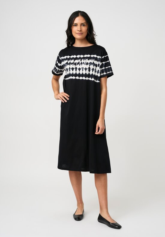 Suzusan Giza Cotton Jersey Nuisuji Shibori River Short Sleeve Dress