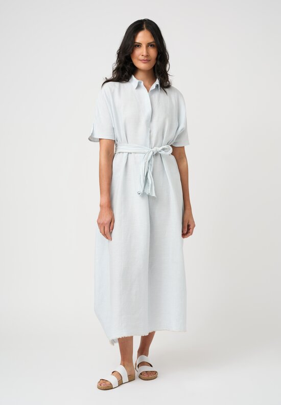 Daniela Gregis Linen Manichina Dress in Chiaro Blue