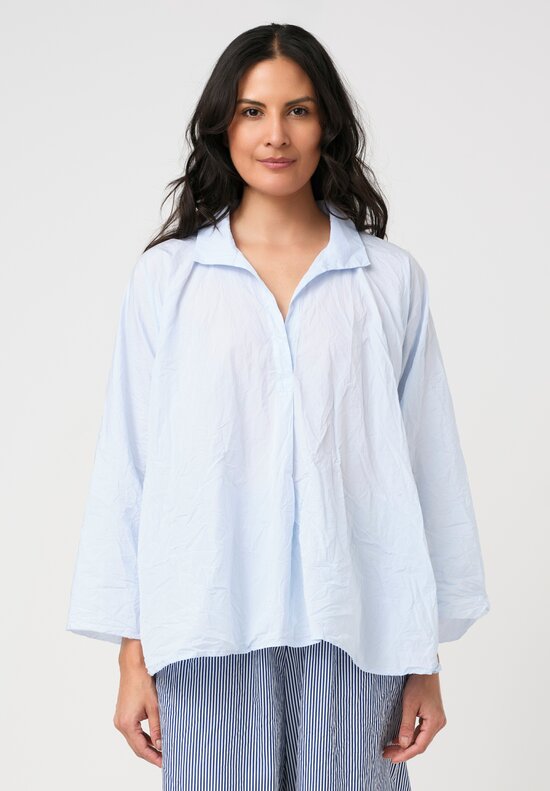 Daniela Gregis Washed Cotton Spicchi Colletto Top in Azzurro Blue