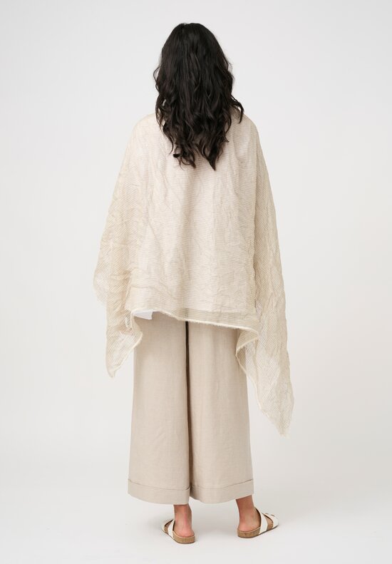 Daniela Gregis Washed Linen Patterned Scialle Scarf Natural Striped