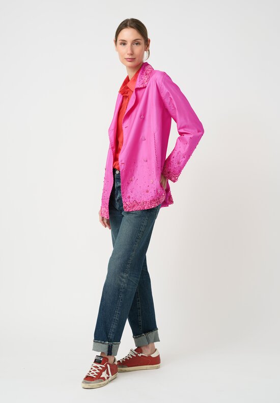 Péro Silk & Gemstone Ombré Double-Breasted Jacket in Magenta Pink