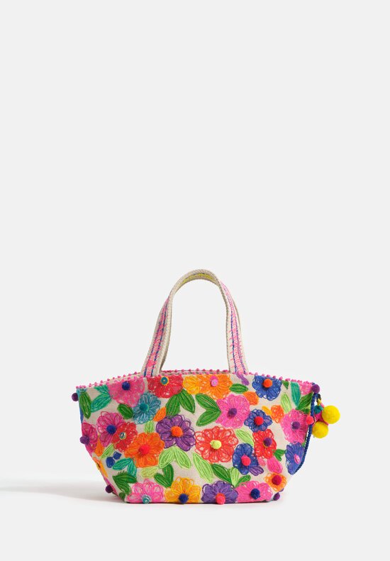 Péro Woven Cotton Floral Embroiderd Mini Tote Bag Natural & Multicolor