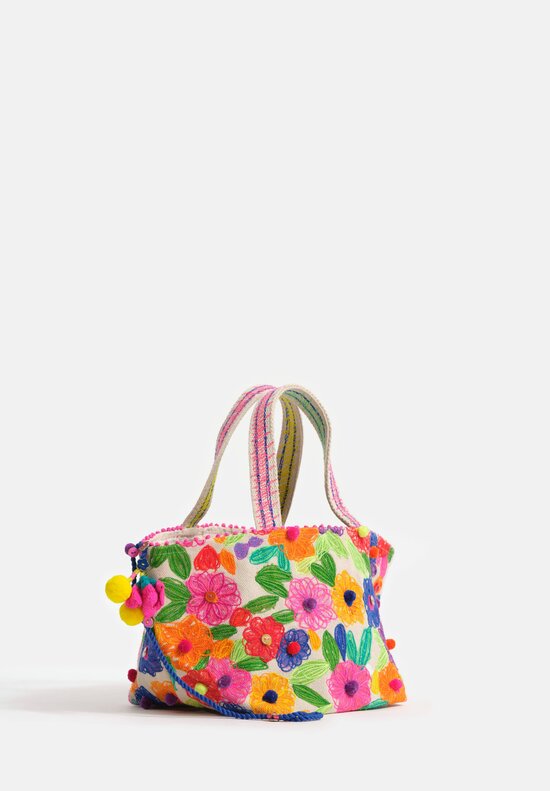 Péro Woven Cotton Floral Embroiderd Mini Tote Bag Natural & Multicolor