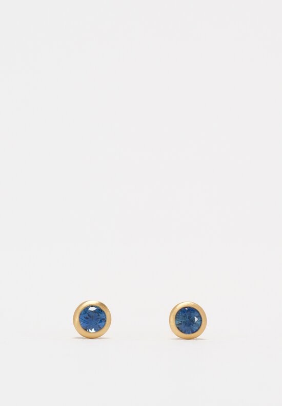 Kimberly Collins 18K Bezel Round Teal Sapphire Post Earrings 0.5cm