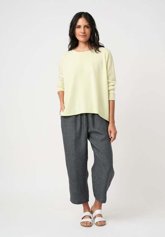 Eskandar Cashmere Rolled Edge Rounded Bateau Neck Sweater in Citrine Yellow