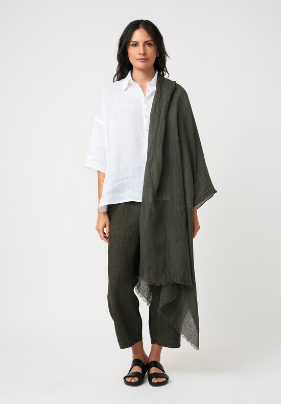 Eskandar Délavé Linen Pull-On Japanese Pants in Dark Olive Green
