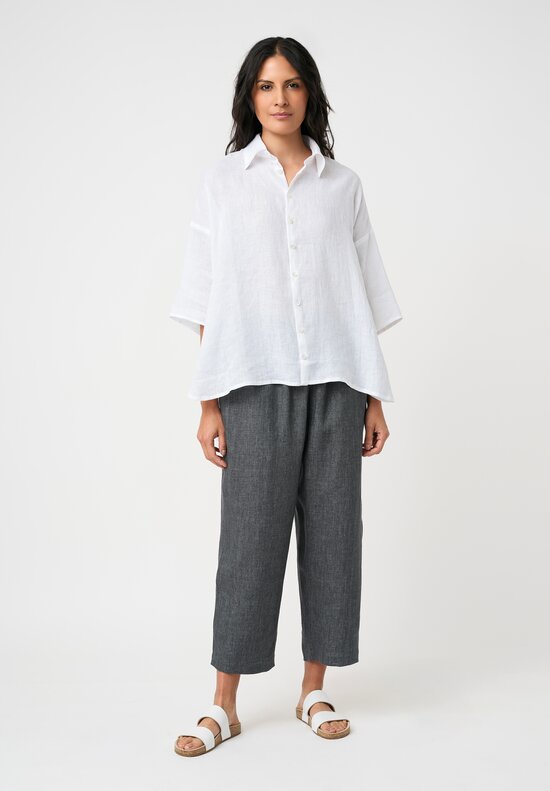 Eskandar Délavé Linen Pull-On Japanese Pants in Petrol Blue