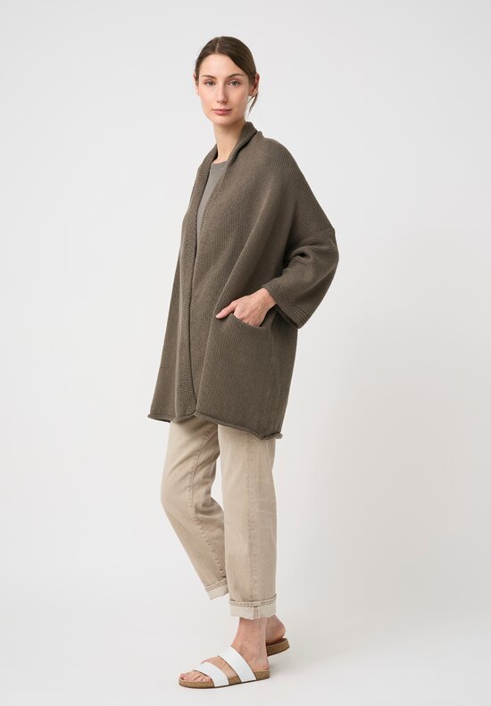 Lauren Manoogian Pima Cotton Hand-Knit Shawl Cardigan in Rock Grey