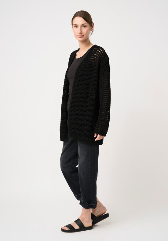 Lauren Manoogian Linen & Pima Cotton Hand-Knit Net Cardigan in Jet Black