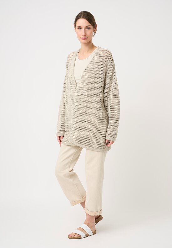 Lauren Manoogian Linen & Pima Cotton Hand-Knit Net Cardigan in Flax Natural