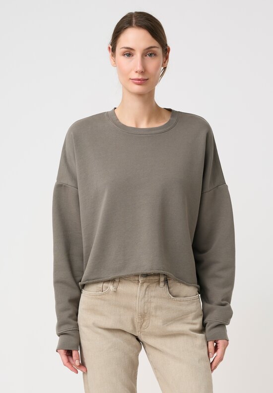 Lauren Manoogian Pima Cotton Crew Neck Crop Sweatshirt in Fatigue Olive
