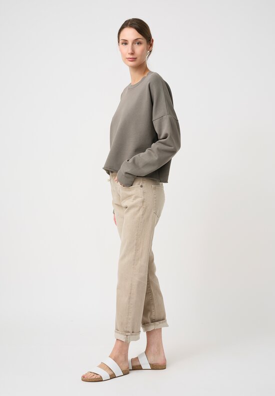 Lauren Manoogian Pima Cotton Crew Neck Crop Sweatshirt in Fatigue Olive