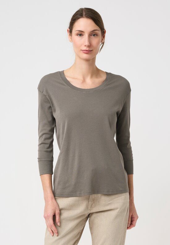 Lauren Manoogian Pima Cotton Ribbed Scoop Neck Tee in Fatigue Olive
