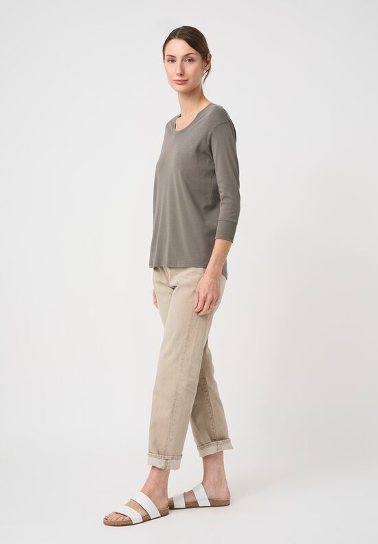 Lauren Manoogian Pima Cotton Ribbed Scoop Neck Tee in Fatigue Olive