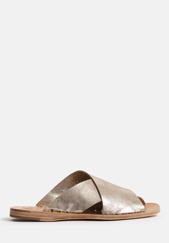 Officine Creative Metallic Leather Itaca Slip On Cross Strap Sandals