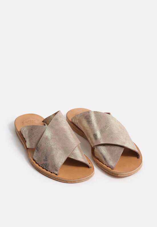 Officine Creative Metallic Leather Itaca Slip On Cross Strap Sandals