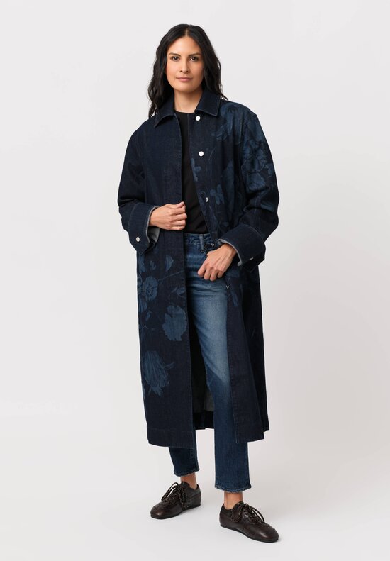 Erdem Cotton Denim Dutch Flower Painting Printed Coat