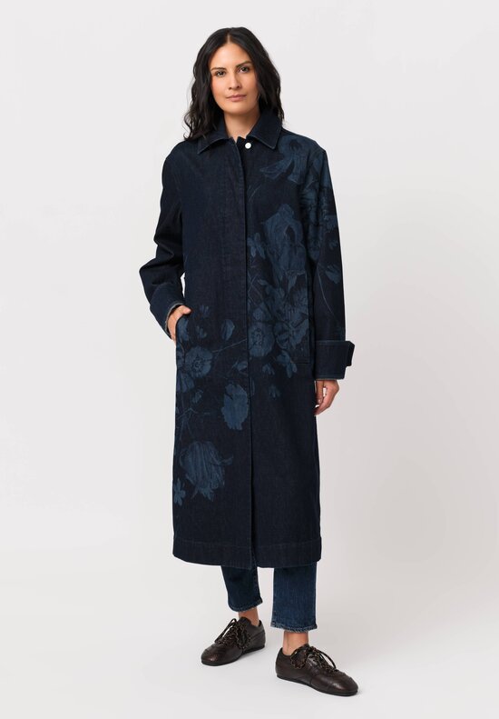 Erdem Cotton Denim Dutch Flower Painting Printed Coat
