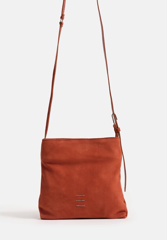 Daniele Basta Nubuck Leather Paper Staple Crossbody Bag Brick Red