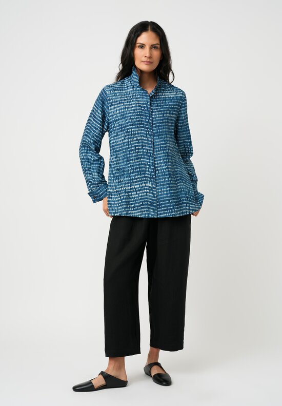 Sophie Hong Silk Button-Down Shirt in Indigo Blue Shibori