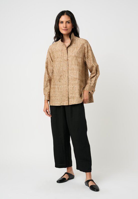 Sophie Hong Silk Button-Down Shirt in Plant Brown Shibori