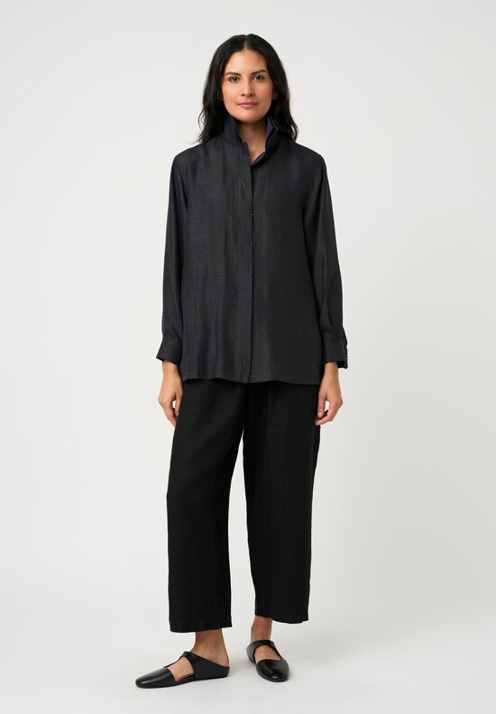 Sophie Hong Pebble Embossed Mud Silk Button-Down Shirt in Purple Black