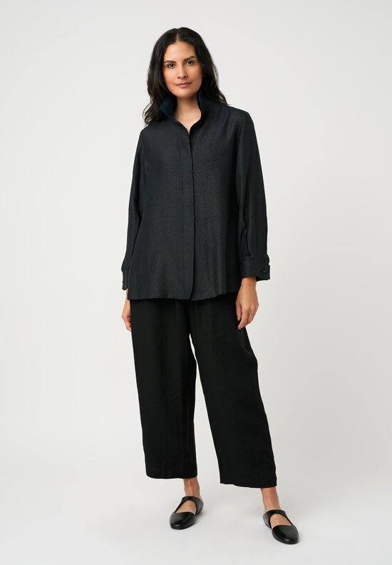 Sophie Hong Pebble Embossed Mud Silk Button-Down Shirt in Blue Black