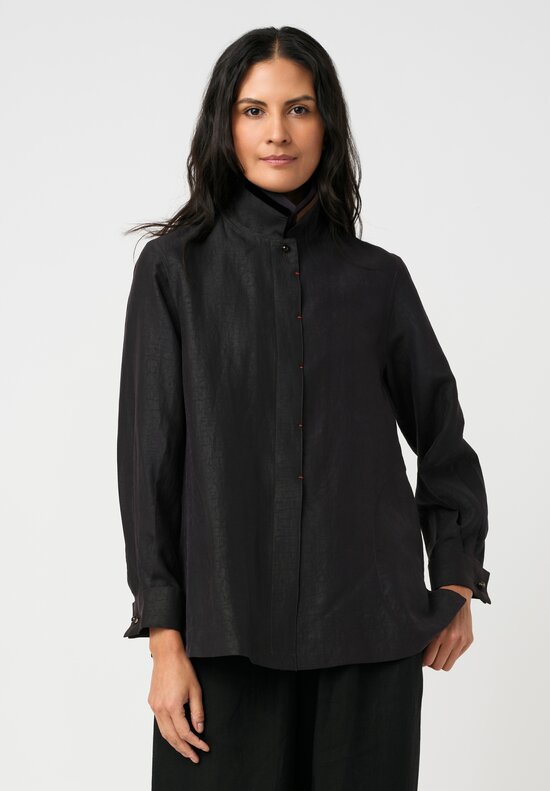 Sophie Hong Mud Silk Button-Down Shirt in Black & Purple