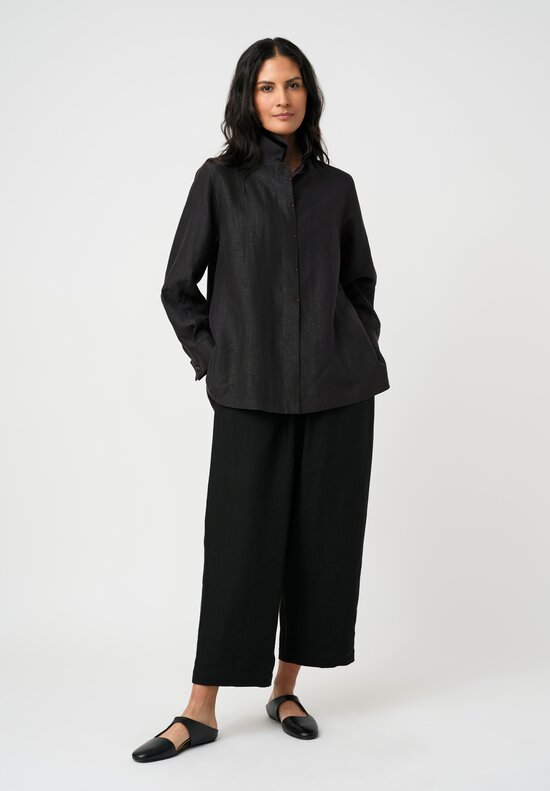 Sophie Hong Mud Silk Button-Down Shirt in Black & Purple