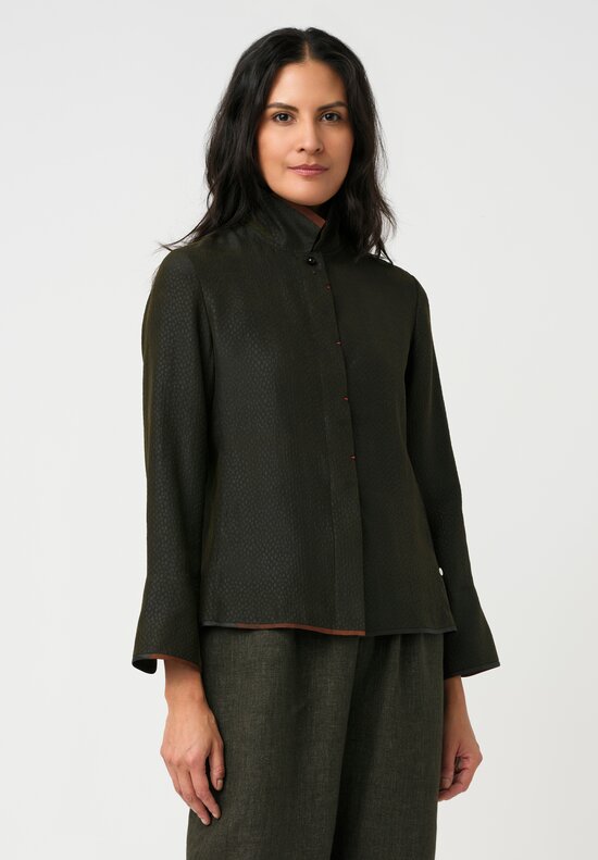 Sophie Hong Pebble Embossed Mud Silk Button-Down Jacket in Olive Green