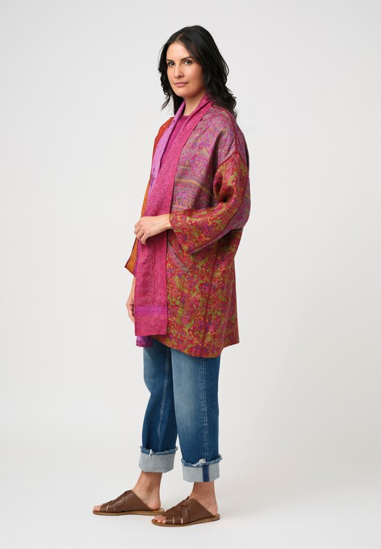 Mieko Mintz Vintage Silk Kantha Haori Duster Coat in Pink & Orange