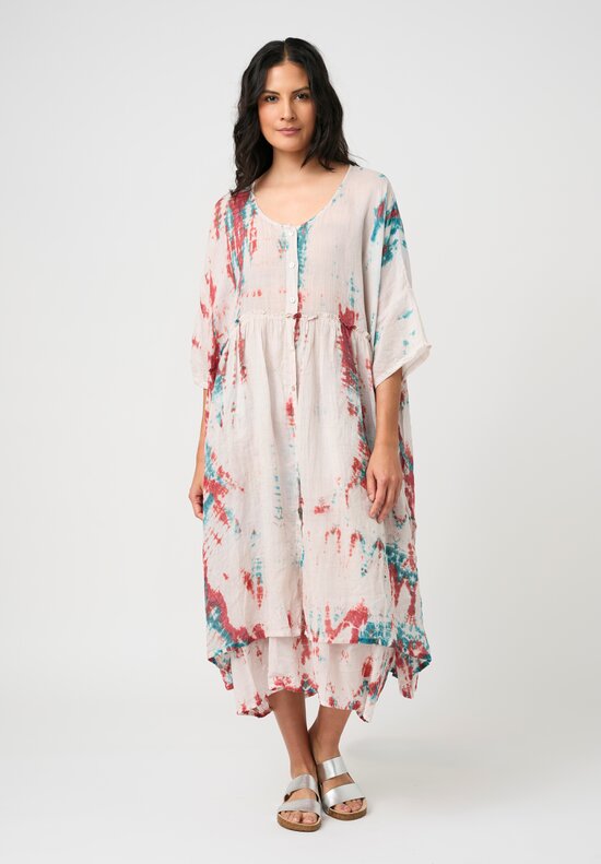 Gilda Midani Linen Pattern-Dyed Overdress in Laal Red & Teal Tyde