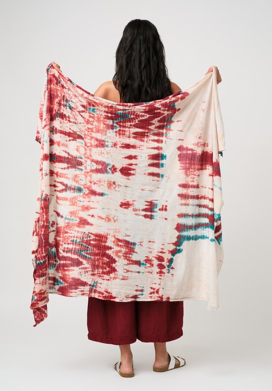 Gilda Midani Cotton Pattern-Dyed Foulard Scarf in Laal Red & Teal Tyde