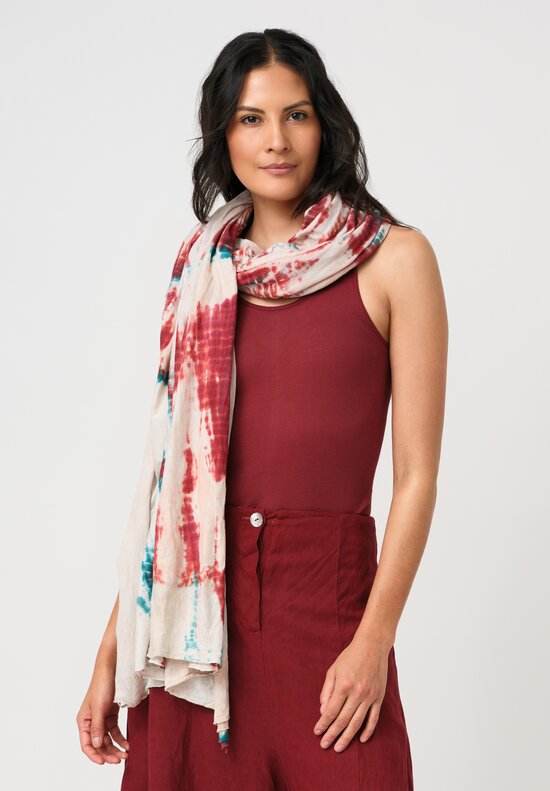 Gilda Midani Cotton Pattern-Dyed Foulard Scarf in Laal Red & Teal Tyde