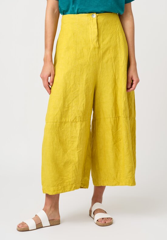 Gilda Midan Linen & Silk Solid Egg Pants in Light Curry Yellow