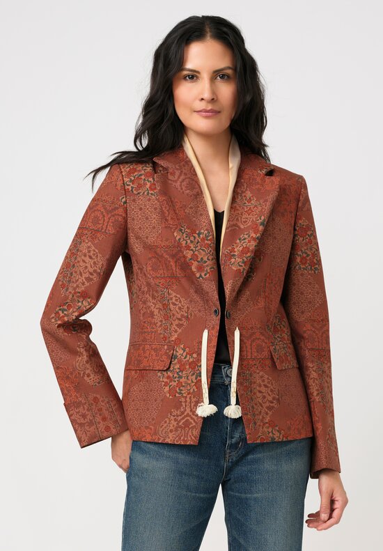 Ibrigu Silk Tsumugi Komon Kimono Blazer in Floral Terracotta Brown