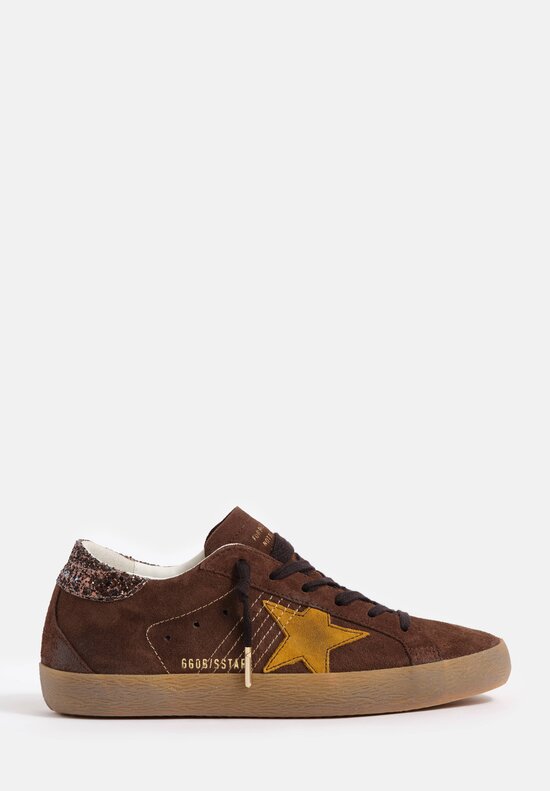 Golden Goose Super-Star Suede Leather with Glitter Heel Sneakers