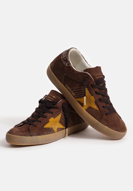 Golden Goose Super-Star Suede Leather with Glitter Heel Sneakers