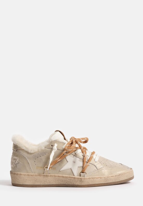 Golden Goose Ball Star Cable Tie Shearling Lined Shimmer Suede & Nylon Sneakers