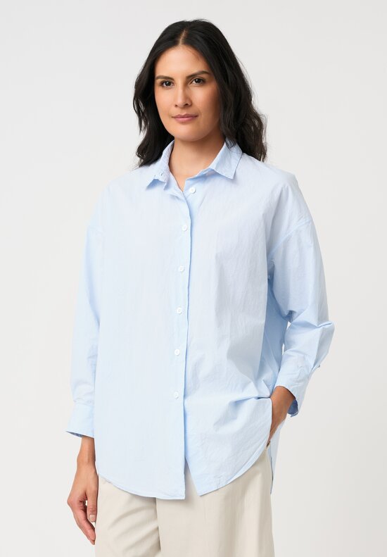 Bergfabel Washed Cotton Poplin June Shirt in Blue Micro-Gingham