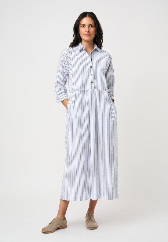 Bergfabel Washed Cotton Poplin Dina Dress in Grey & White Stripes