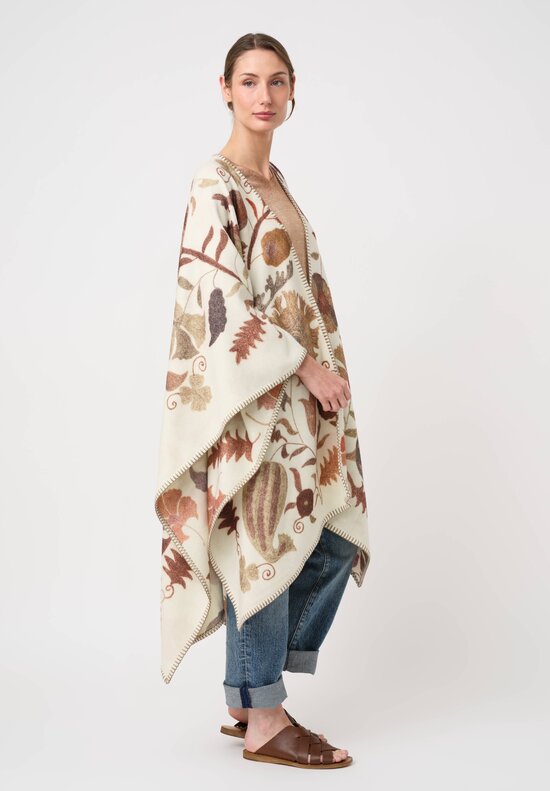 Alonpi Double Faced Cashmere Autumn Floral Blanket Stitch Poncho