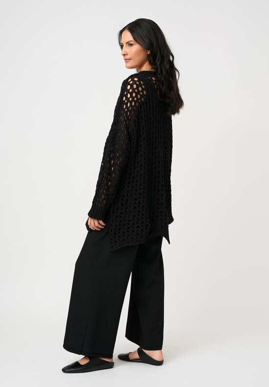 Yohji Yamamoto Cotton Open Knit Asymmetric Pullover in Black