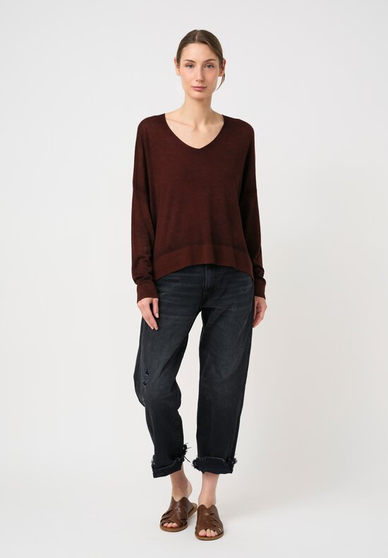 Avant Toi Hand-Painted Cashmere Silk Maglia Raw Edge V-Neck Pullover