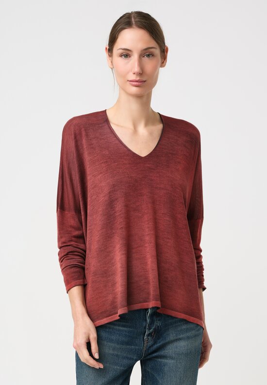 Avant Toi Hand-Painted Cashmere Silk Scollo Raw V-Neck Sweater